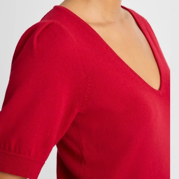 New - Madewell cashmere V-Neck Puff-Sleeve Sweater Tee - Picture 3 of 5